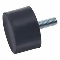 Cylindrical vibration-isolating mount with male x non-threaded style. Isolator body is natural rubber. Used to reduce transmitted vibration from rotating or reciprocating machinery such as pumps, compressors, and motors