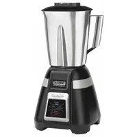 Medium-duty bar blender with 1 hp motor, 2 speeds plus pulse function, and electronic keypad actuation. Stainless steel body operates on 120V AC. Suitable for blending cocktails, smoothies, and frozen drinks in commercial bar and restaurant settings