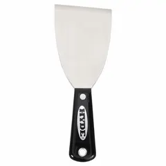 Standard scraper with a full, straight stainless steel blade featuring a bevel/offset edge. Nylon handle provides a secure grip. Designed for heavy-duty scraping tasks such as removing paint, adhesive, and other buildup from flat surfaces.
