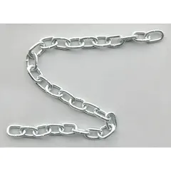 Welded straight-link tailgate chain made of carbon steel. Trade size 4/0 with 1 in link inside length and 600 lb working load limit. Used for securing loads on trucks and trailers in material handling and transportation applications.