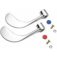 Metal wristblade handle for Commander Series faucets. Chrome finish. Includes index buttons and screws. For hot/cold water temperature control. Used in commercial or institutional washrooms to reduce cross-contamination