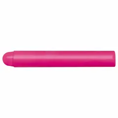 This wax lumber crayon features a firm consistency and a 17 mm tip width, suitable for marking on rough, wet, or oily surfaces. The pink color provides high visibility. It is rated for use in temperatures from 70°F to 100°F. Commonly used in lumber yards, construction sites, and metal fabrication shops for durable marks that resist fading.