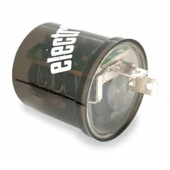 This 2-terminal flasher relay operates at 11-15V DC and produces a flash rate of 60 to 120 per minute. It is used in automotive turn-signal and hazard-light circuits to control the flashing interval. Suitable for 12V electrical systems in vehicles such as cars, trucks, and trailers.