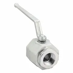 This Parker Series BV hydraulic ball valve features a 2-inch NPT connection and two-position, two-way operation for on/off or flow diversion in hydraulic systems. It has a 12.05-inch handle length and Nitrile ball and shaft seals. The valve is not lockable and is suitable for industrial hydraulic circuits requiring a compact shut-off valve.