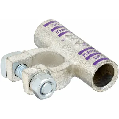 WESTWARD Battery Terminal: Flag, Crimp, 3/0 ga, Purple Color, Positive, Copper - Flag Alignment