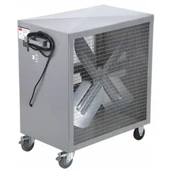 This Dayton portable floor fan features a 42-inch blade diameter and a 1/2 hp belt drive motor operating on 115V AC. Its steel construction and mobile design make it suitable for air circulation, cooling, and ventilation in large industrial spaces such as warehouses, factories, and workshops.