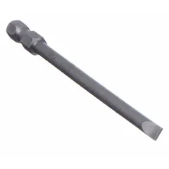 Slotted head impact bit with hex drive, imperial size 4F-5R, impact rated. Sold in a 5-pack. Suitable for driving slotted screws in assembly and maintenance tasks using impact drivers.