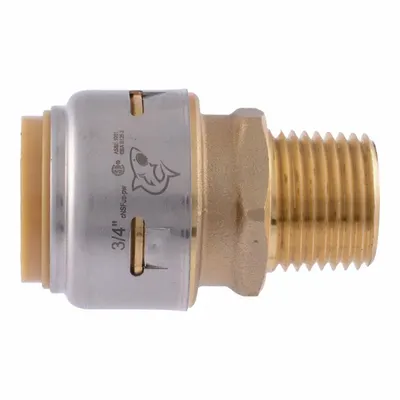 SHARKBITE MAX Push-Fit Adapter Fitting: Straight, 3/4 in OD x 1/2 in Pipe Size - Standard Brass Push-to-Connect Tube Fittings
