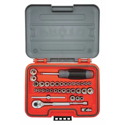 PROTO Socket Set: 1/4 in Drive, 36 Piece, Metric/SAE - SAE & Metric Socket Sets with Drive Tools