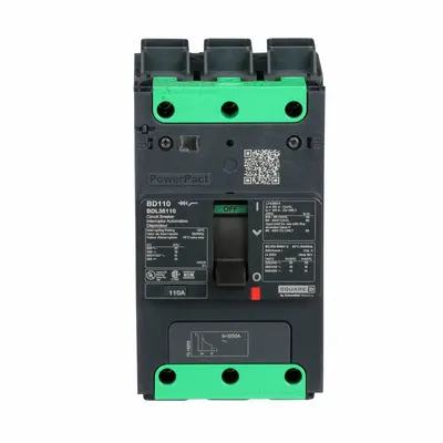 SQUARE D Molded Case Circuit Breaker: 110 A Amps, 25kA at 277/408V AC, Fixed - B-Frame Square D Molded Case Circuit Breakers