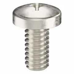 Pan head machine screws with 1/4"-20 thread, 1/2" length, made from 316 stainless steel with a plain finish. Phillips drive with #3 drive size. Suitable for applications requiring corrosion resistance, such as in marine, chemical, or food processing environments. Sold in a 25-pack.