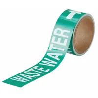 Pipe Marker: Waste Water, Green, White, Fits 2 1/2 to 6 in Pipe O.D., 25 Pipe Markers, With Arrows (MPN 73941)