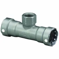 VIEGA MEGAPRESS Crimp Tee Fitting: 1 1/4 in Pipe x 1 1/4 in Pipe x 1/2 in Pipe Size, Carbon Steel (MPN 84575)