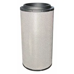 Round/oval engine air filter with radial seal design. Overall height 23 5/16 inches. Removes airborne contaminants from engine intake air in heavy-duty industrial and construction equipment.