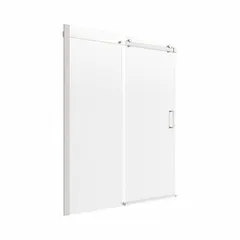 Frameless sliding shower door with brushed nickel finish. Overall height 74 in, accommodates door widths from 58-7/8 in to 60 in. Suitable for residential or light-commercial bathroom enclosures.