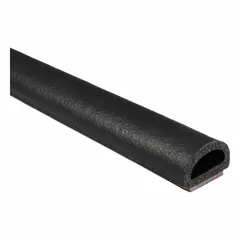 D-shaped EPDM foam rubber seal with high-strength self-adhesive backing for weatherproofing, dust sealing, and vibration damping. Compresses to fill gaps in enclosures, panels, and doors. Supplied in a 500 ft roll.