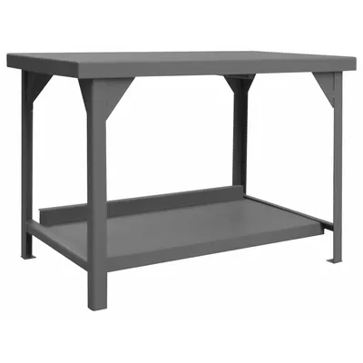 DURHAM MFG Workbench: Fixed Ht, Steel, 60 in x 36 in, 12,000 lb Overall Load Capacity - Workbenches with Lower Shelves