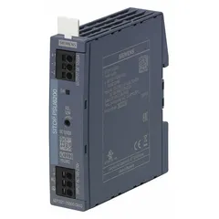 Single-phase DIN Rail mount DC power supply in a plastic housing. Accepts 120 to 230 V AC input and delivers a rated output of 28.5 W at 2 A. Used to power industrial controls, PLCs, sensors, and automation systems.