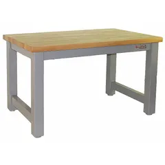 Fixed-height open-base workstation with a 48 x 30-inch butcher-block top in black finish. Supports an overall load capacity of 20,000 lb. Suitable for industrial assembly, maintenance, and fabrication tasks in machining, material handling, and plant operations.