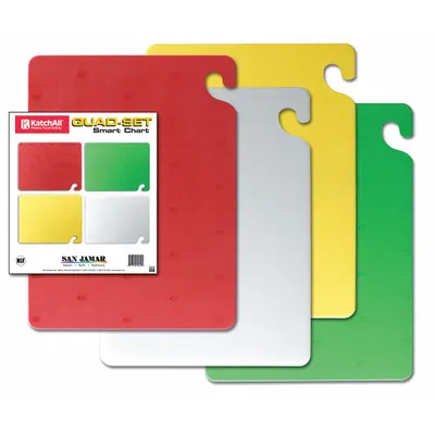 SAN JAMAR Cutting Board Set: 18 in Overall Lg, 12 in Overall Wd, Green/Red/White/Yellow - Cut-N-Carry Cutting Board Sets