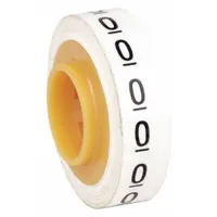 Replacement roll for wire marker dispensers containing 576 black-on-white polyester film labels with legend '0'. Rated for continuous use from -40°F to 250°F. Used for identifying wires and cables in electrical installations, panel building, and maintenance