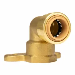 This brass push-to-connect tube fitting features a Hy-Ear elbow configuration for space-constrained installations. It connects 1/2 in OD tubing to 1/2 in FNPT threaded ports, enabling tool-free assembly in pneumatic, fluid, and instrumentation systems.