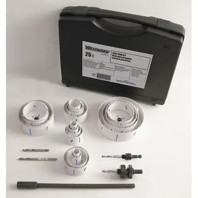 WESTWARD Hole Saw Kit: 25 Pieces, 1 1/2 in Max. Cutting Dp, Bi-Metal - Multi-Material-Cutting Hole Saw Kits
