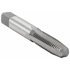 This general purpose hand tap is used for cutting internal threads in metal. It features a 3/4"-16 UNF thread, Type 1B class fit, taper chamfer, 4 flutes, and carbon steel construction. Suitable for maintenance and production threading in machining and industrial repair applications.