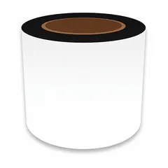 Thermal transfer continuous label roll made of white gloss vinyl with magnetic adhesive. Designed for indoor use and compatible with VnM8 printer series. Suitable for creating signage, asset tags, and identification labels that require a magnetic backing.