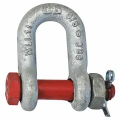 This CROSBY D-shackle is made of carbon steel with a silver finish. It has a working load limit of 2,000 lb and a width between eyes of 21/32 in. Used in lifting and rigging to connect chains, slings, or hardware.