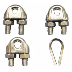 This clip and thimble kit is used to form load-rated eyes at the end of wire rope for lifting, rigging, and towing applications. The clip is made of 304 stainless steel and the thimble is stainless steel, providing corrosion resistance. Compatible with 1/2 in rope diameter and requires an 11 1/2 in rope turnback length.