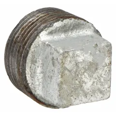 This pipe plug features 3/8 inch NPT threads and is made of malleable iron. It is used to seal the end of a pipe or fitting in medium-pressure industrial plumbing, pneumatic, and hydraulic systems. Commonly applied to close off unused ports or terminate a line in plant maintenance and process piping.
