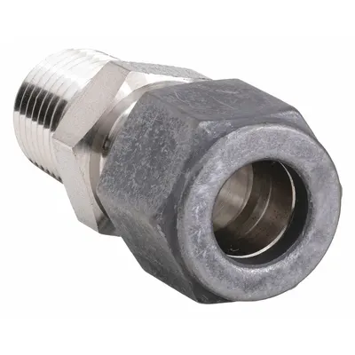 PARKER Compression Fitting Adapter: 1/4 in OD x 1/2 in Pipe Fitting Size - Single-Ferrule Stainless Steel Fittings