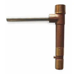 This brass quick coupling key features a 3/4" male NPT connection and is designed for operating quick-coupling valves in fluid systems. It is commonly used in irrigation, pneumatic, and hydraulic lines where a tool-operated connection is required. Dimensions: 6 inches height, 1.1 inches width.