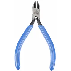 Semiflush-cut pliers with narrow jaws for precise cutting in confined spaces. Overall length 4 1/4 in, jaw length 1/2 in. Suitable for cutting small-gauge wire and component leads in electrical and electronics work.