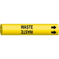 Pipe Marker: Waste, Yellow, Black, Fits 4 to 6 in Pipe O.D., 1 Pipe Markers, With Arrows (MPN 4151-D)