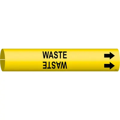 BRADY Pipe Marker: Waste, Yellow, Black, Fits 4 to 6 in Pipe O.D., 1 Pipe Markers - Waste Snap-On Pipe Markers