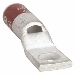 Standard copper compression lug for terminating 2 AWG stranded copper wire to a 1/2 in stud. One-hole design for use in electrical power connections, panel boards, and equipment terminations.