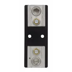 This BUSSMANN fuse block is a 1-pole, 600 V AC open block designed for UL Class T fuses. It features box lug, non-indicating terminals. Typical applications include mounting and connecting high-interrupting-capacity fuses in industrial electrical panels, power distribution systems, and control cabinets.
