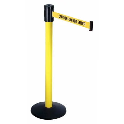 RETRACTA-BELT Barrier Post with Belt: Yellow, No Pattern, Caution Do Not Enter - Message Retractable Belt Post Barriers