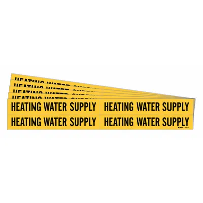 BRADY Pipe Marker: Heating Water Supply, Yellow, Black, Fits 3/4 to 2 3/8 in Pipe O.D. - Heating Water Supply Adhesive Pipe Markers