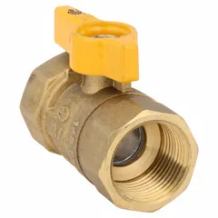 Brass ball valve with straight body, full port ball port, and FIP x FIP connections. Features a lever handle for manual on/off flow control. Suitable for water, oil, and gas applications in industrial piping systems.