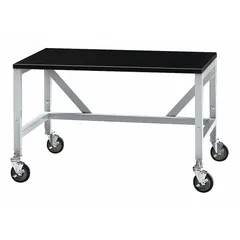 This adjustable-height lab table features an epoxy work surface resistant to chemicals and a steel frame. Overall dimensions: 4 ft length, 30 in width, height adjustable from 28-3/4 in to 35-3/4 in. Equipped with locking swivel casters for mobility and stability. Suitable for laboratory environments requiring a durable, chemical-resistant work surface for equipment placement and flexible layouts.