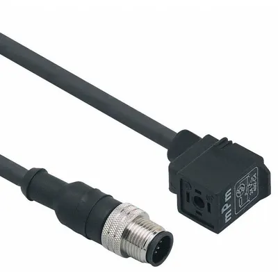 IFM Patch cable: M12 Male Straight x DIN Form C, 2 ft Cable Lg, PUR, Black - DIN Form C Solenoid Connector x M12 Cordsets