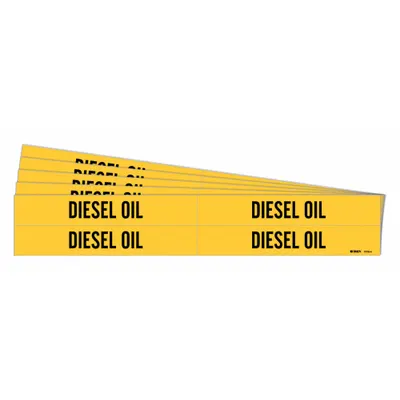 BRADY Pipe Marker: Diesel Oil, Yellow, Black, Fits 3/4 to 2 3/8 in Pipe O.D. - Diesel Oil Adhesive Pipe Markers