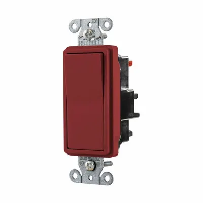 HUBBELL Wall Switch: Rocker Switch, Single Pole, Maintained, Red, 120/277V AC - Rocker Wall Switches