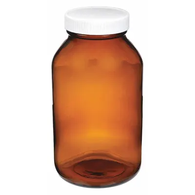 WHEATON Sampling Bottle: 500 mL, 53-400 mm, Amber, 12 Bottles, 80 mm Body Dia - Amber Wide Mouth Glass Lab Bottles