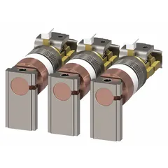 Set of three replacement vacuum interrupter contacts for Siemens 3RT1264 series contactors. Used in industrial motor control and power switching applications requiring arc extinction in a vacuum environment. Compatible exclusively with the 3RT1264 contactor series.