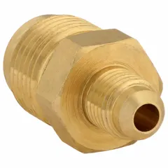 Brass flared fitting union for joining tubes of 5/8 in and 1/2 in outer diameters. Complies with SAE J512 standards. Suitable for hydraulic, pneumatic, and fluid-handling systems requiring leak-resistant connections. Supplied in a 10-pack.