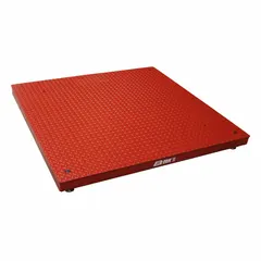 Steel floor platform without indicator, 72 in x 72 in, 10,000 lb capacity, 2 lb readability. Weighs in pounds. Connects via indicator cable. Used for weighing pallets and large items in industrial settings.